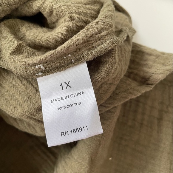Grace + Karma Women's Olive Green Double Gauze Button Down Shirt Size 1X, NWT - Picture 4 of 7